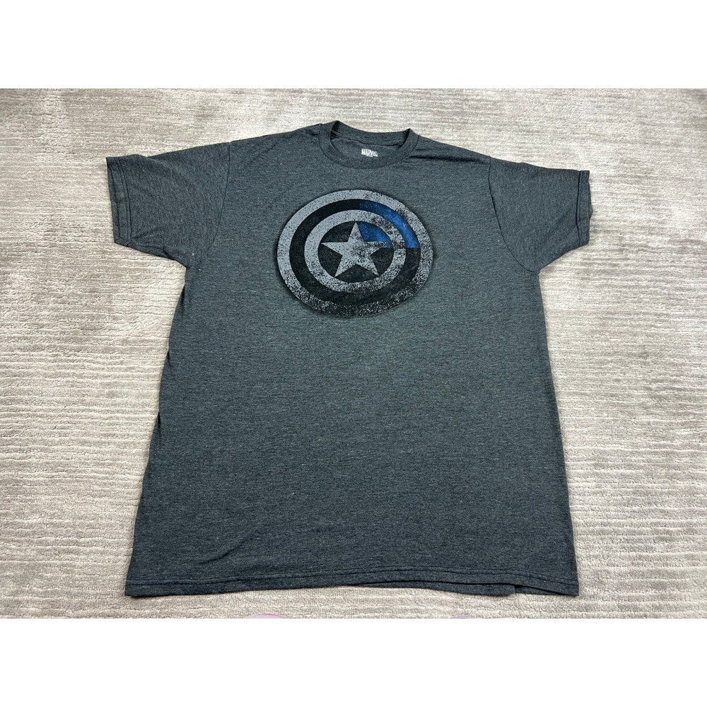 Marvel‎ T-Shirt Mens XL Grey Captain America Shield Graphic Distressed Crew Neck